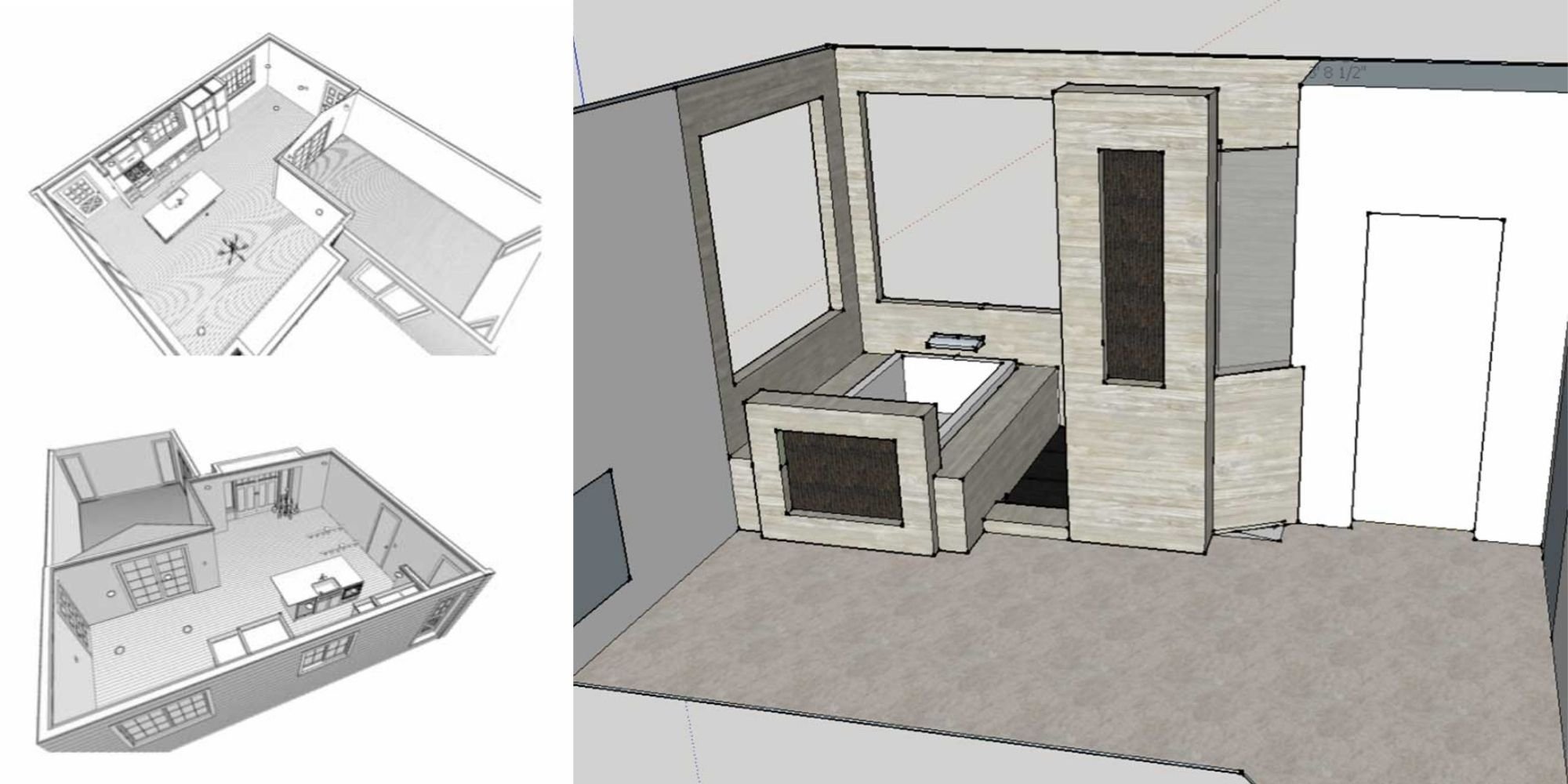 3D drawings and a rendering of a bathroom remodel in Portland, OR by Creekstone Design + Remodel