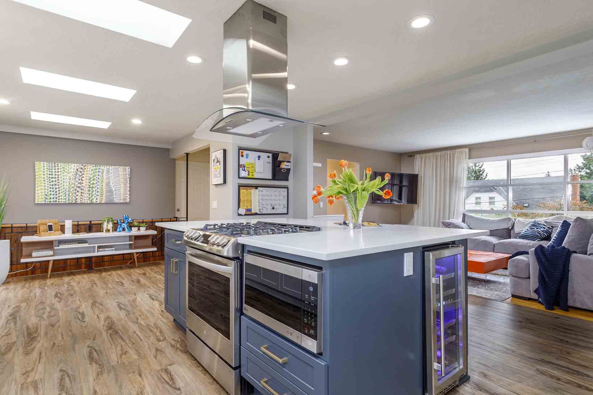 Kitchen Island with view of dining area