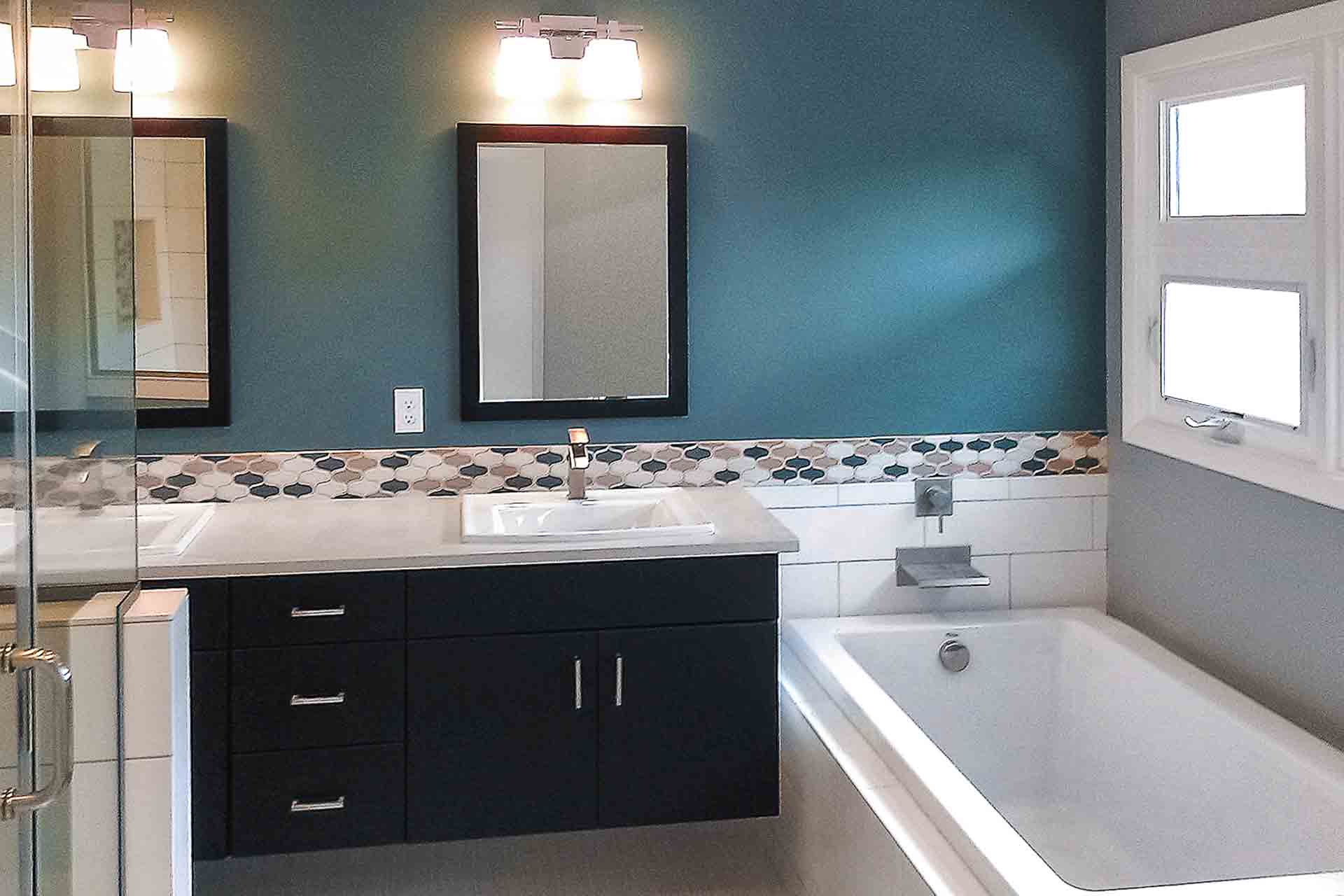 Bathroom vanity with dark cabinets