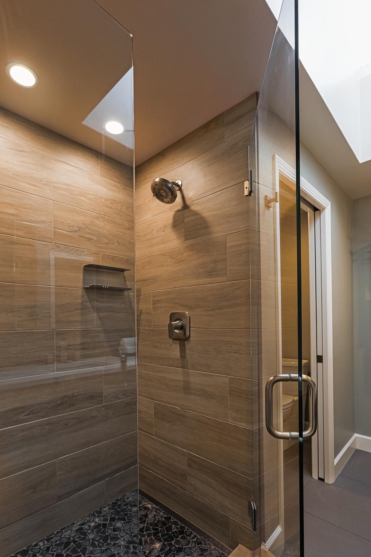 shower door looking into walk-in shower