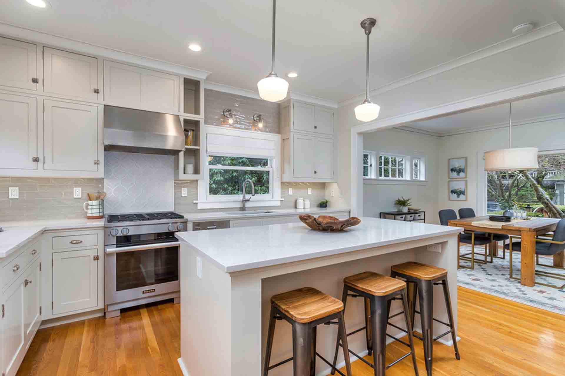 kitchen breakfast bar looking into dining area