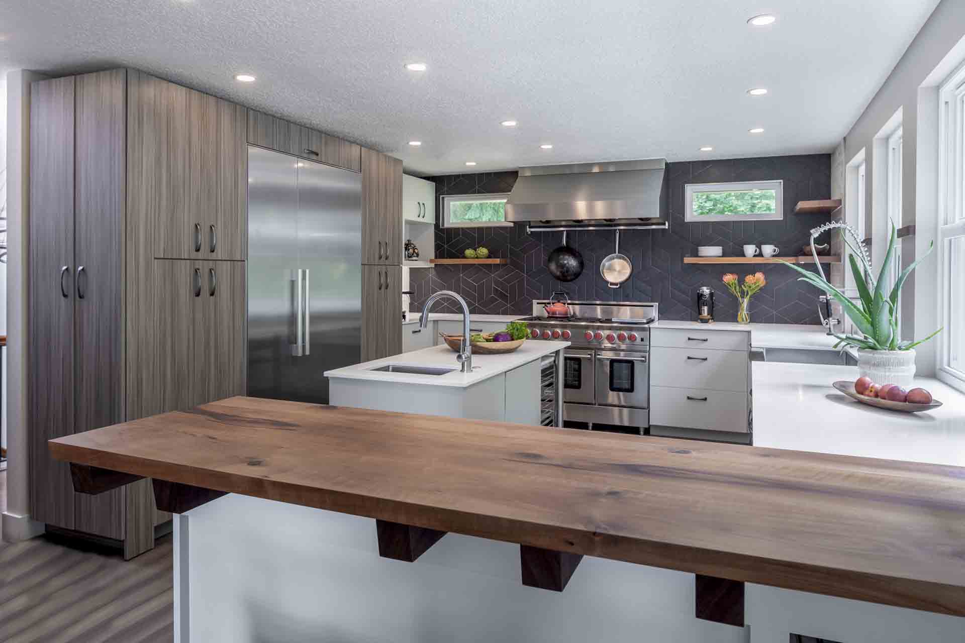 close up of wood breakfast bar