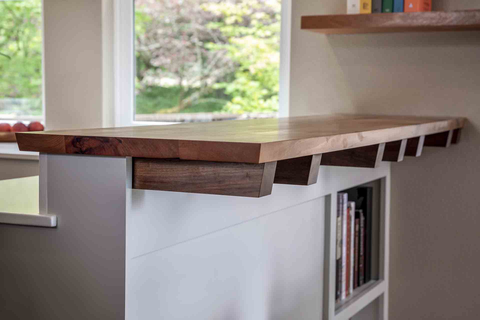 close up of wooden breakfast bar counter