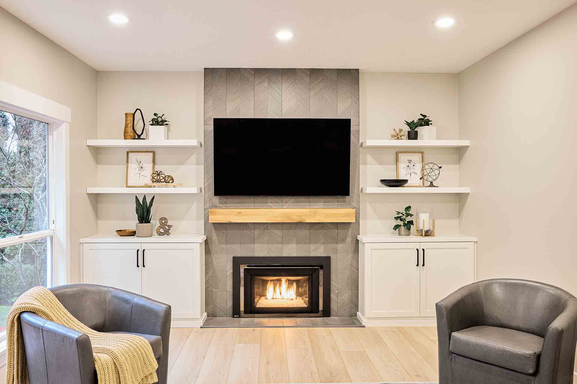 fireplace and sitting area