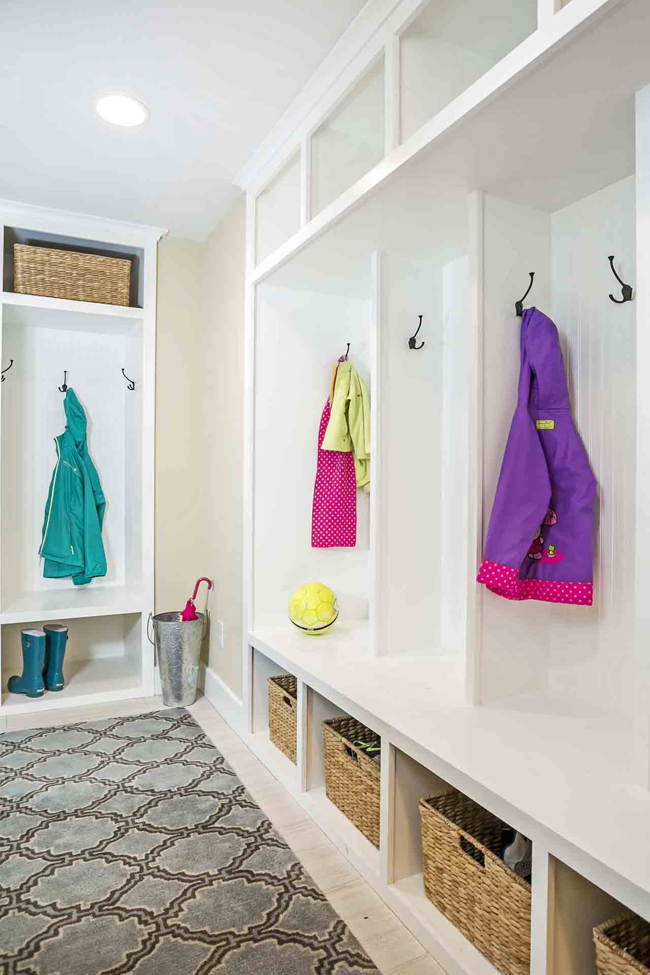 mud room cubbies with storage under drawers