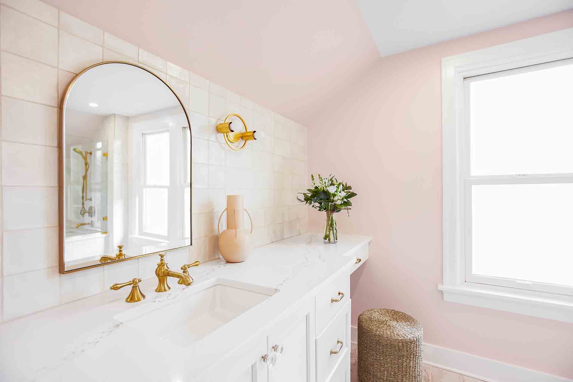 bright and airy pink bathroom vanity