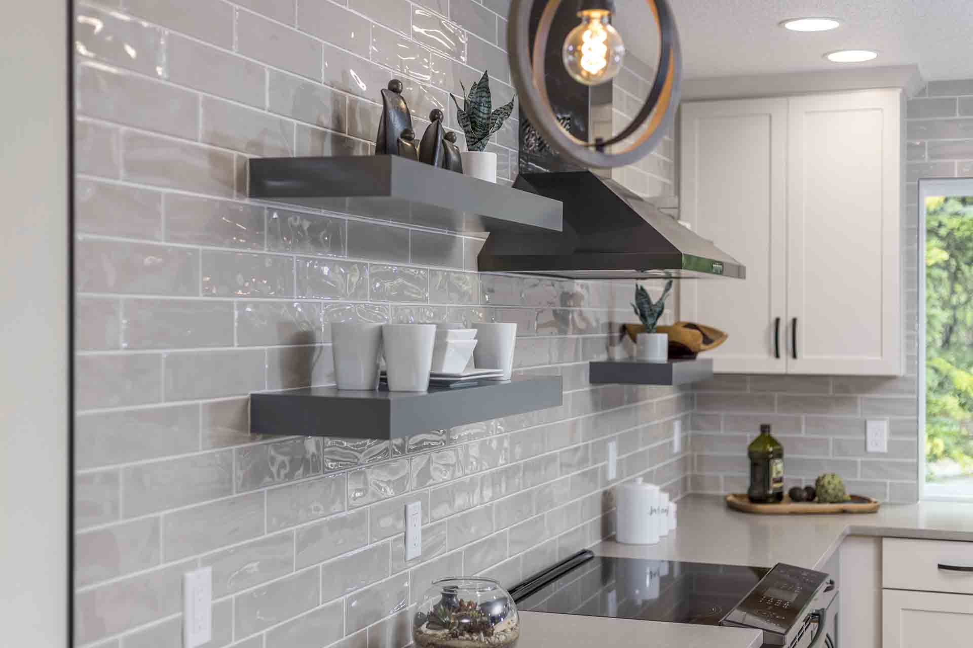 Image of floating shelves over the stove
