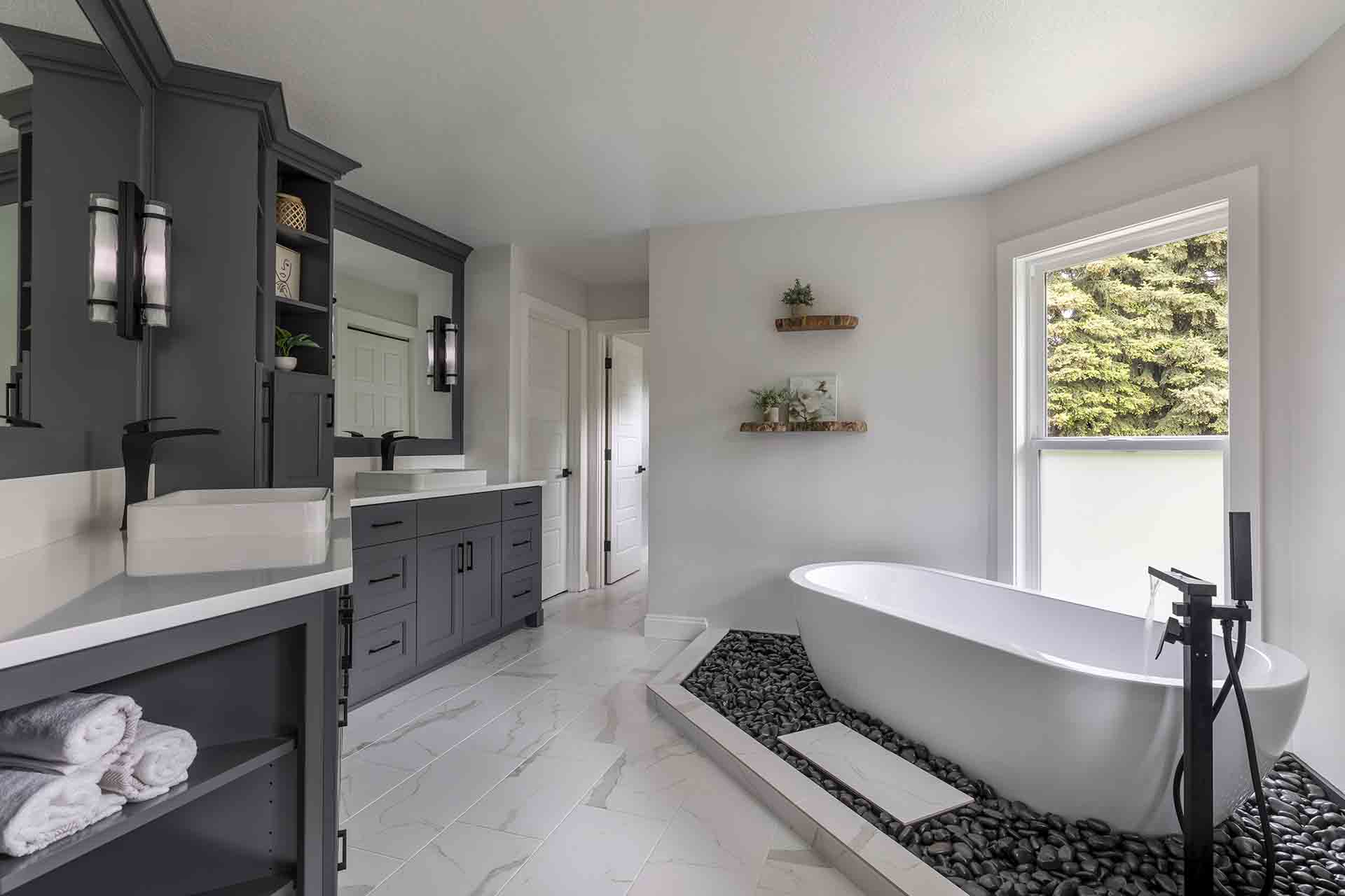 Soaking tub and vanity