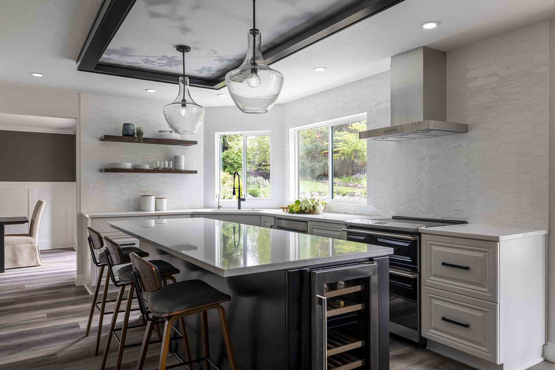 Kitchen island and Wine Cooler