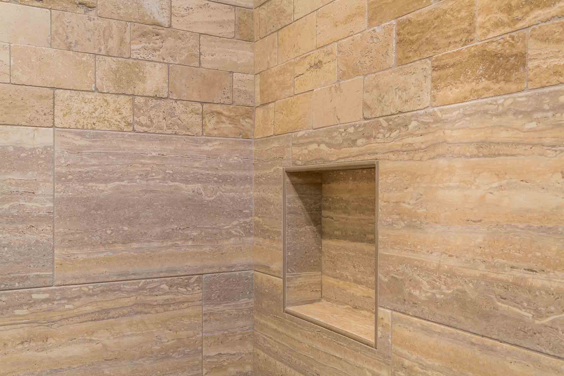 shower tile with inlaid shelf