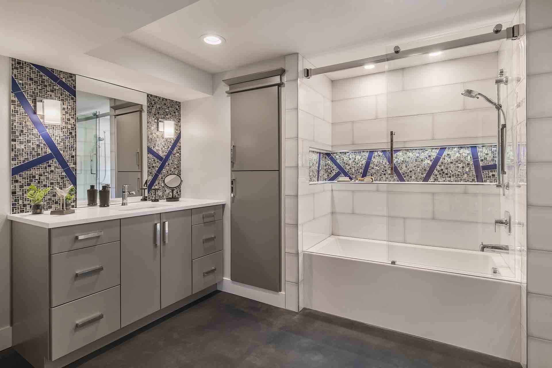 bathroom vanity and shower