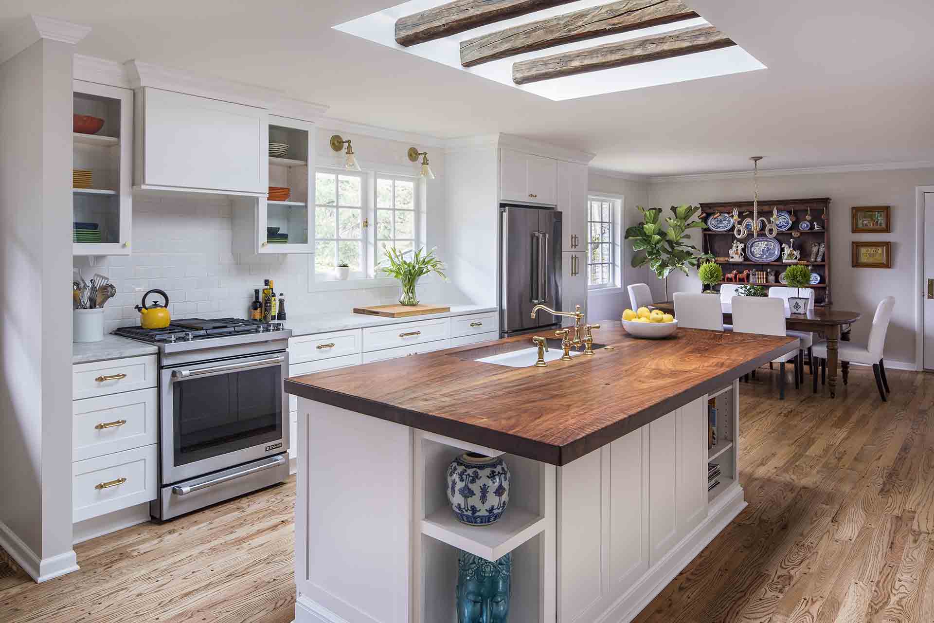 Angled view of kitchen island