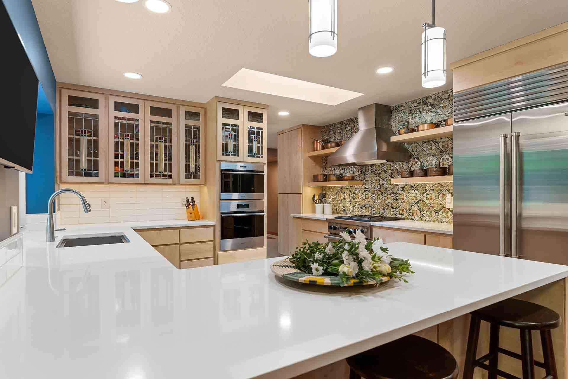 Close up of Breakfast bar and fridge