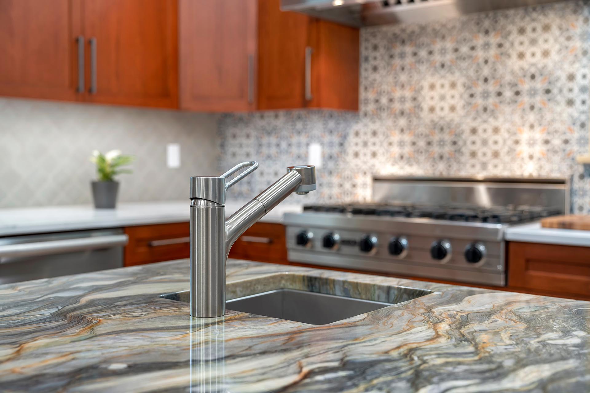 kitchen island and stove